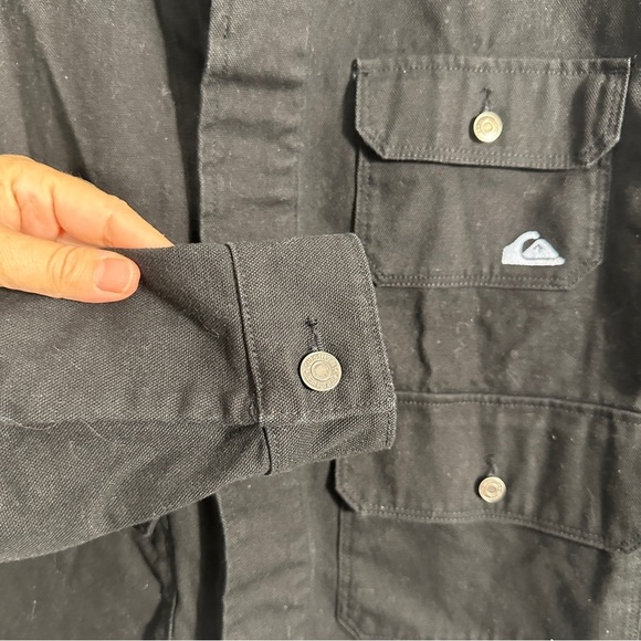 Quiksilver ladies denim jacket, sz L, corduroy collar, utility, work, crop - Picture 7 of 13